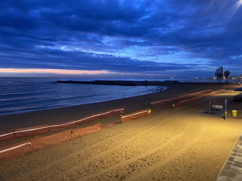 Barceloneta beach at sunrise