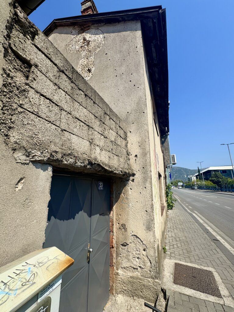 Building with bullet holes