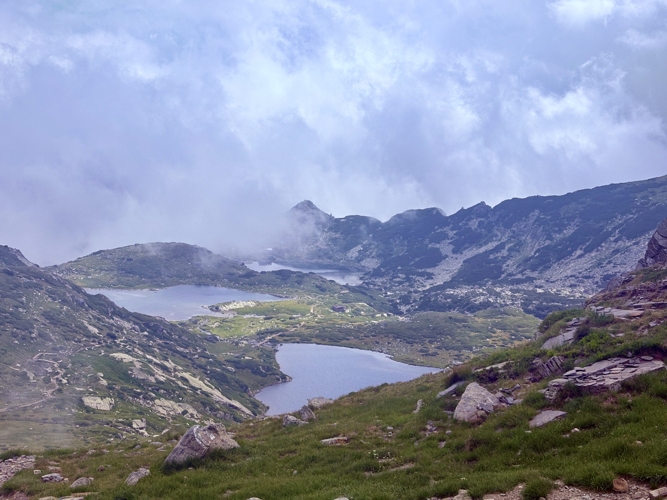 Three lakes under the fog