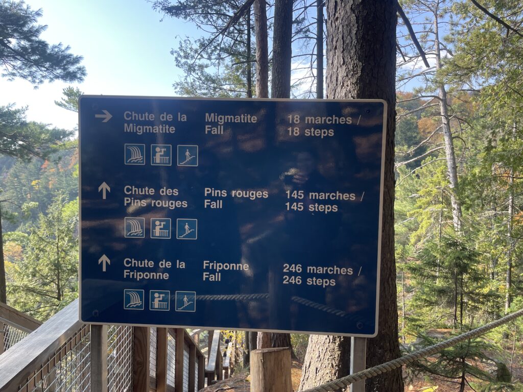 Waterfalls signs in trail
